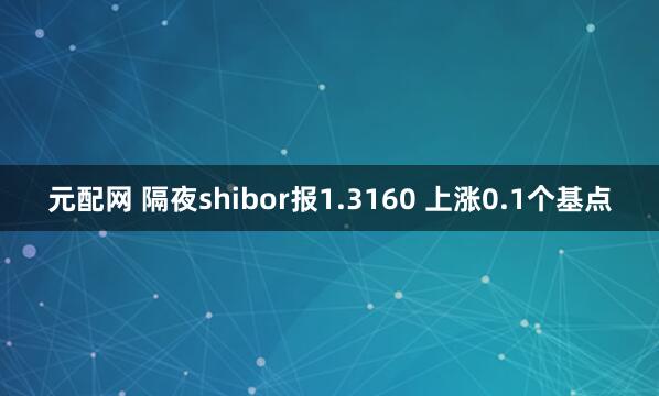 元配网 隔夜shibor报1.3160 上涨0.1个基点